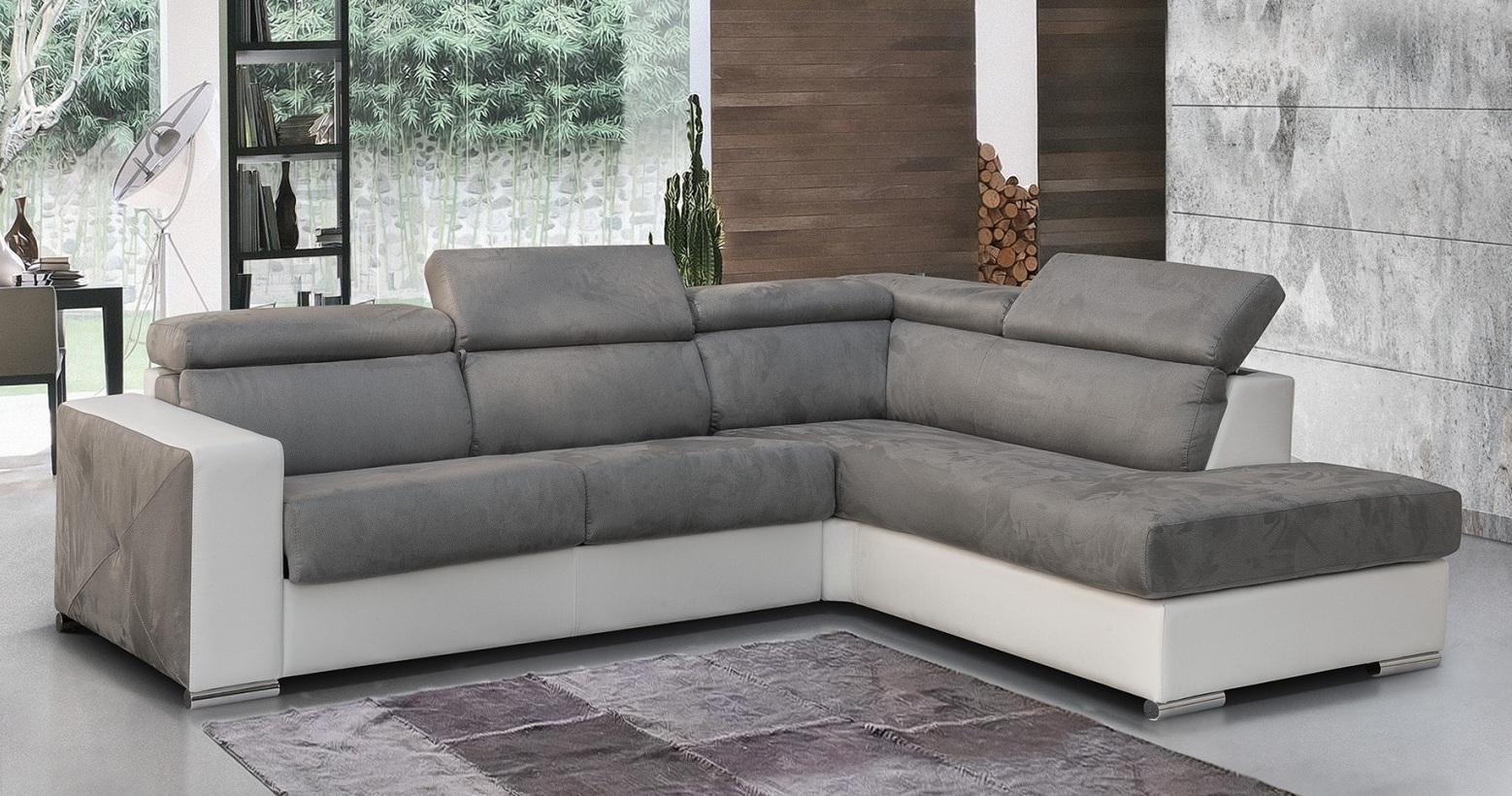 Canapé d'angle Bi-Matière avec convertible système RAPIDO