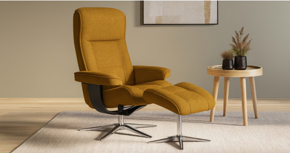 BERGEN fauteuil + pouf pied �toile tissu ou cuir 