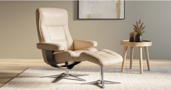 BERGEN fauteuil + pouf pied �toile tissu ou cuir 