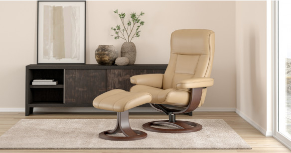 BERGEN fauteuil + pouf pi�tement ring tissu ou cuir 