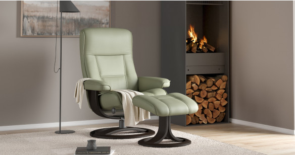 BERGEN fauteuil + pouf pi�tement ring tissu ou cuir 