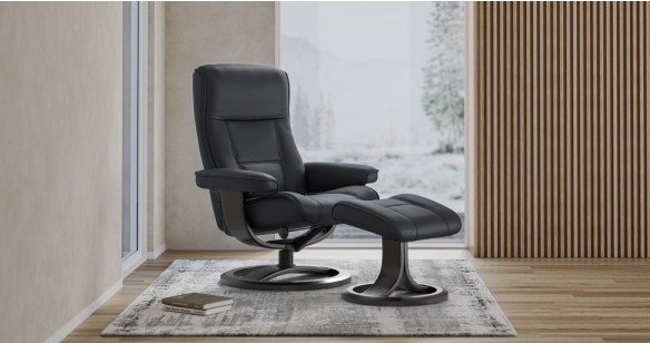 BERGEN fauteuil + pouf pi�tement ring tissu ou cuir 