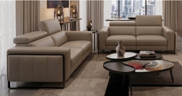 CESANO Canap� 100% Cuir Relaxation avec t�ti�res Electrique (en option) ou Fixe