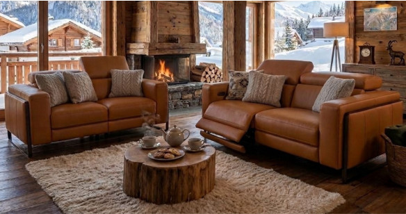 CESANO Canap� 100% Cuir Relaxation avec t�ti�res Electrique (en option) ou Fixe