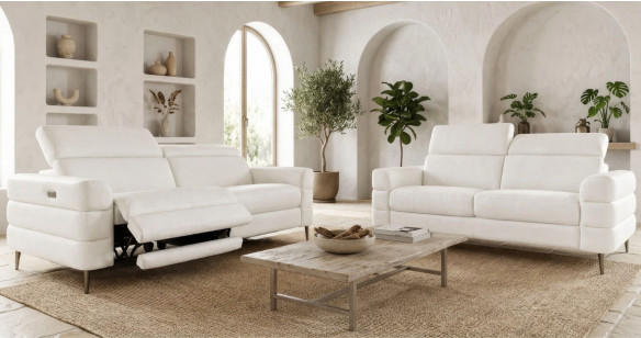 LUINEUX 100% cuir Relaxation avec t�ti�res Electrique (en option) ou canap� Fixe