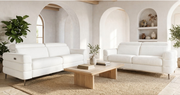 LUINEUX 100% cuir Relaxation avec t�ti�res Electrique (en option) ou canap� Fixe