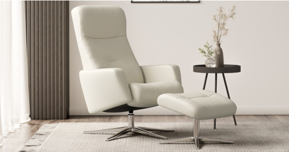 OLAF fauteuil + pouf tissu ou cuir