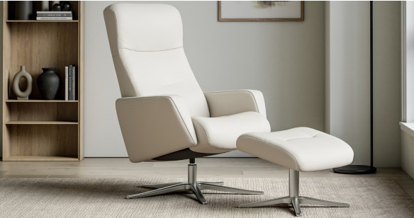 OLAF fauteuil + pouf tissu ou cuir