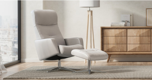 OLAF fauteuil + pouf tissu ou cuir