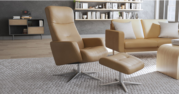 OLAF fauteuil + pouf tissu ou cuir