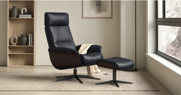 OSLO fauteuil + pouf tissu ou cuir