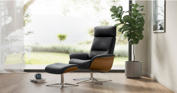 OSLO fauteuil + pouf tissu ou cuir