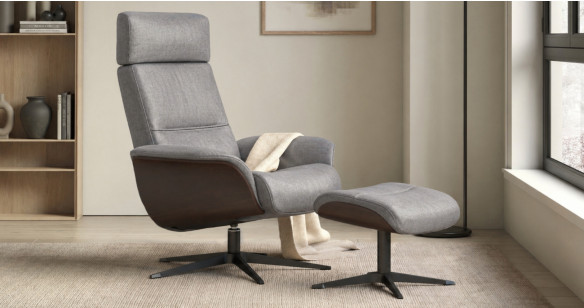 OSLO fauteuil + pouf tissu ou cuir