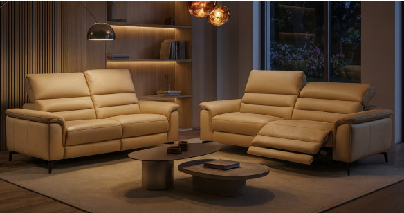 ROMANA 100% Cuir Relaxation avec t�ti�res Electrique (en option) ou canap� Fixe