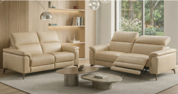 ROMANE 100% Cuir Relaxation avec t�ti�res Electrique (en option) ou canap� Fixe