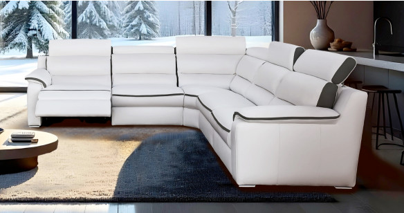 ROSIANE Canap d'angle 100% Cuir Relaxation avec ttires Electrique (en option) ou canap Fixe