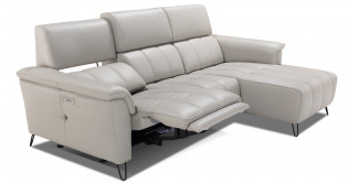 ROSALIE Canap d'angle mridienne 100% Cuir Relaxation lectrique et Ttire lectrique