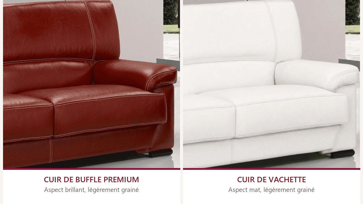Gros plan sur le cuir de buffle Premium, légèrement grainé et brillant